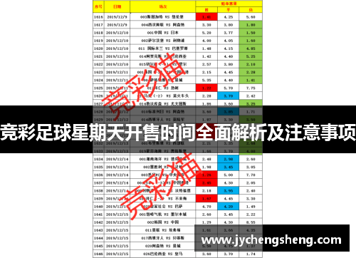 竞彩足球星期天开售时间全面解析及注意事项